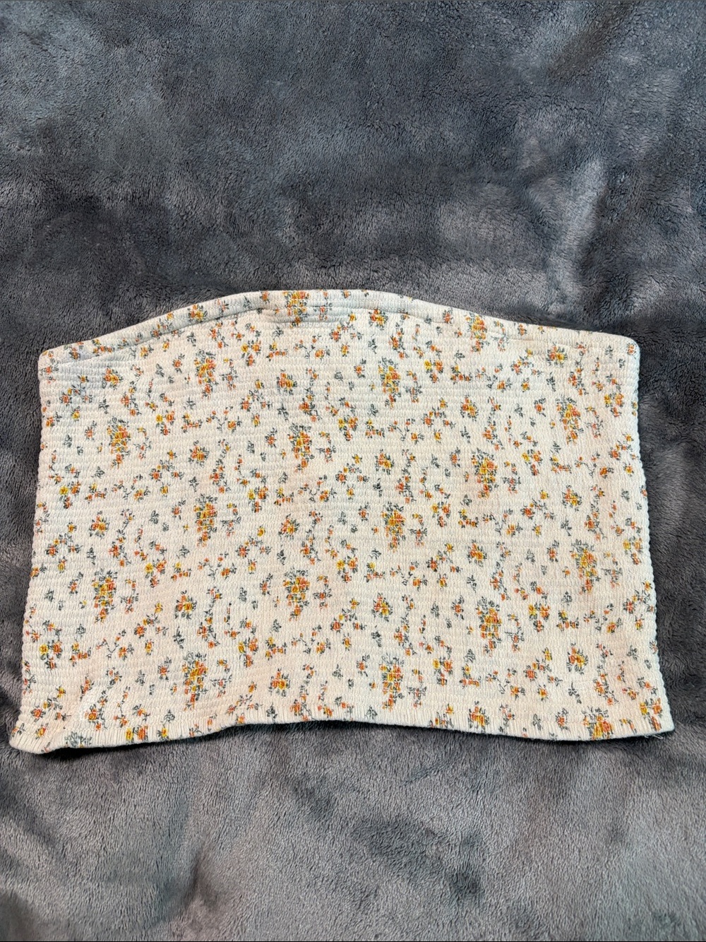 American Eagle Smocked Floral Tube Top - Cream with Yellow & Orange Blossoms